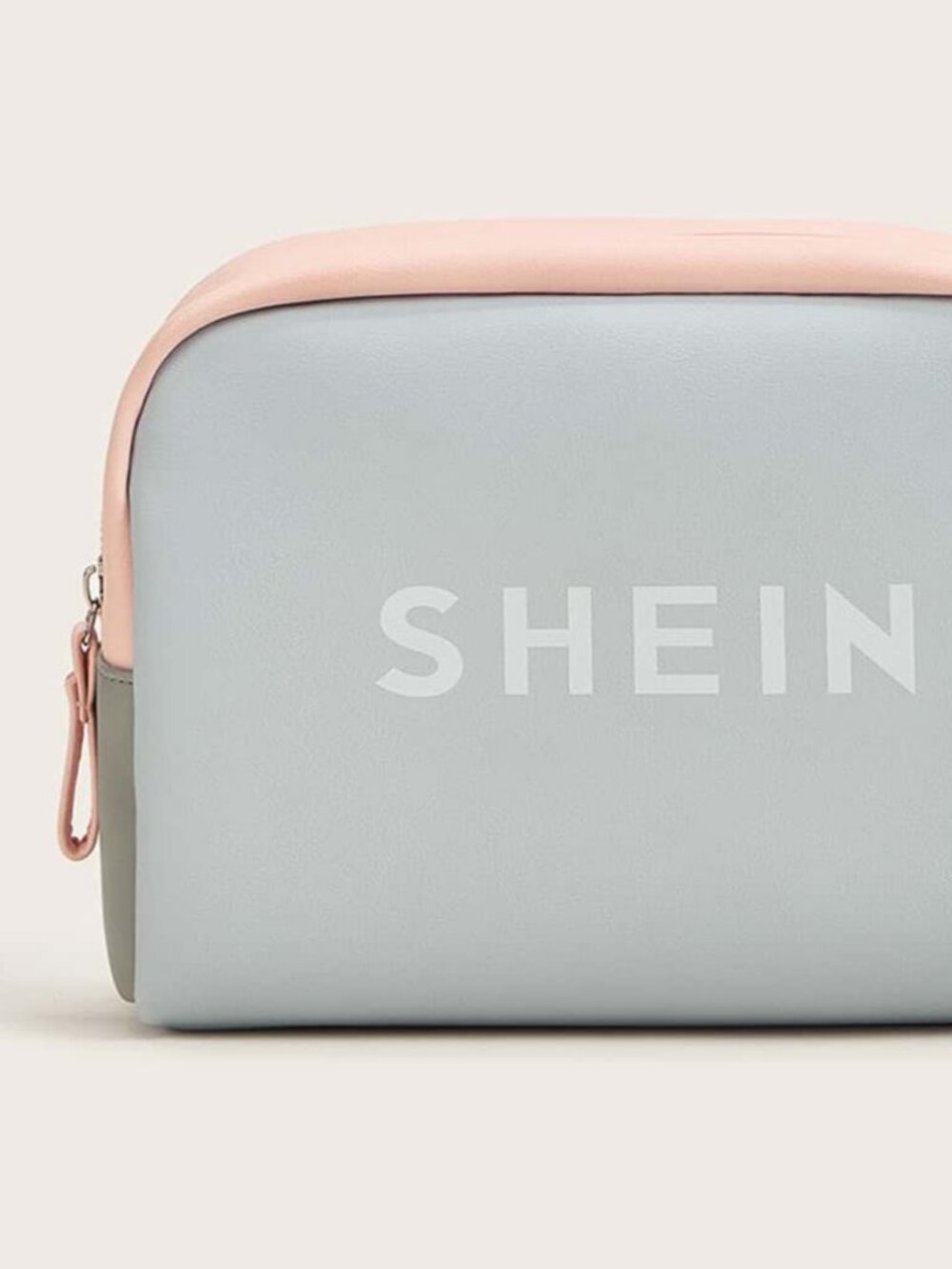 SHEIN Faux Leather Colorblock Logo Makeup Cosmetic Bag Pouch Storage Travel New